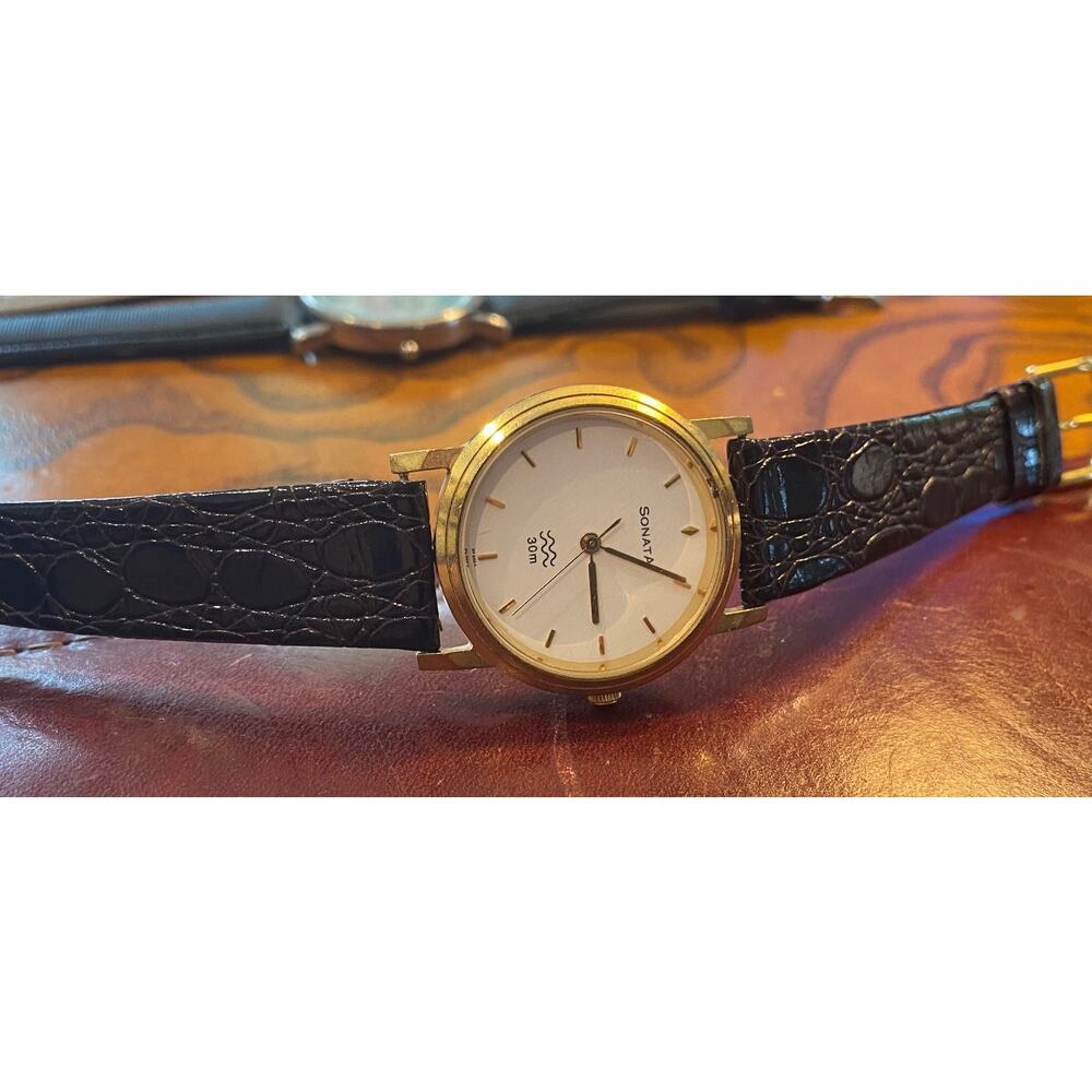 Unisex 32mm Sonata by Tata of India Watch, Gold Tone, WR to 30m, 1141YA8